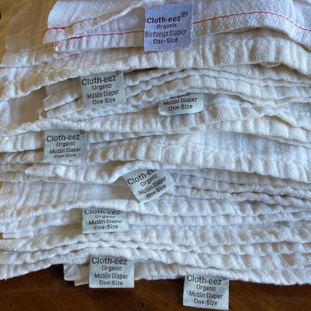 8 CLOTH-EEZ FLAT DIAPERS - Organic Unbleached. 7 muslin, 1 birdseye. GMD.